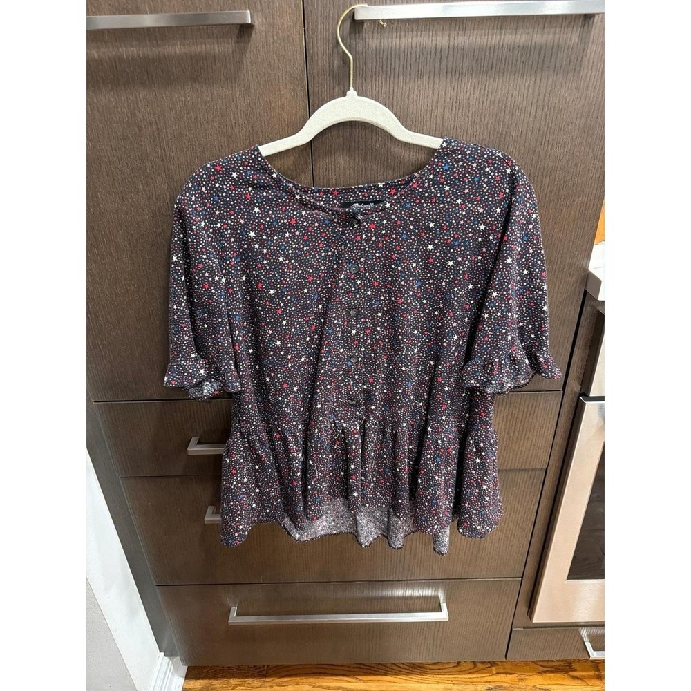 Madewell Studio Ruffle-Hem Top in Starry Night XL